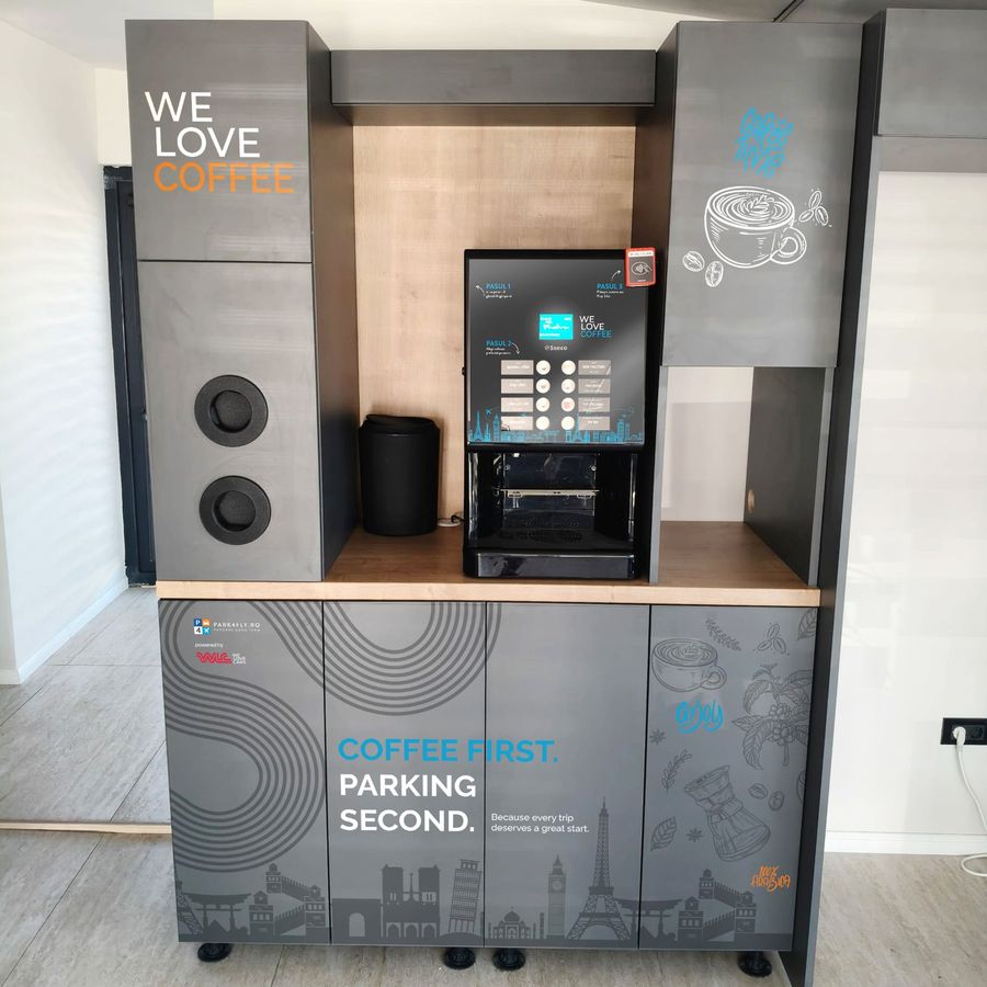 Colțul de cafea Park4Fly din Otopeni, amenajat în noua identitate WE LOVE CARS