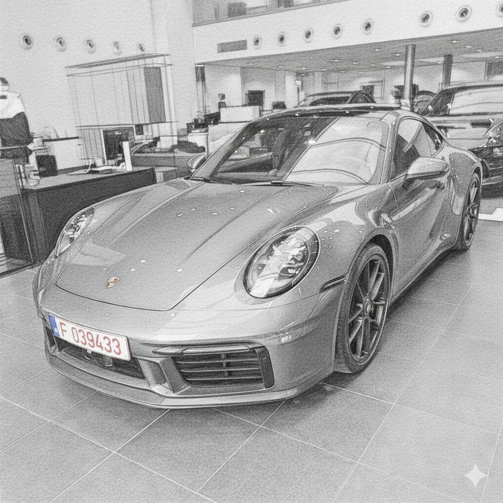 Ilustrație în creion: un Porsche 911